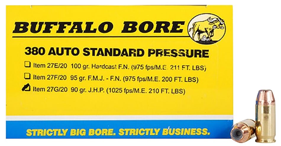 Buffalo Bore .380 ACP/Auto Standard Pressure 90gr JHP Ammo