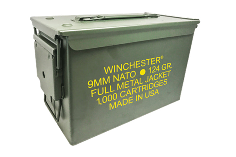 Winchester 9mm Luger / Parabellum USA Nato Ammo Can 124gr FMJ Ammo