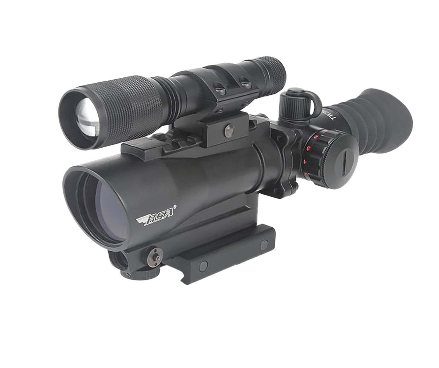 BSA TW30RDLL 30MM Red Dot with Laser and Flashlight Matte Black 1 x 30 mm 5 MOA Red Dot Reticle Red Laser White LED