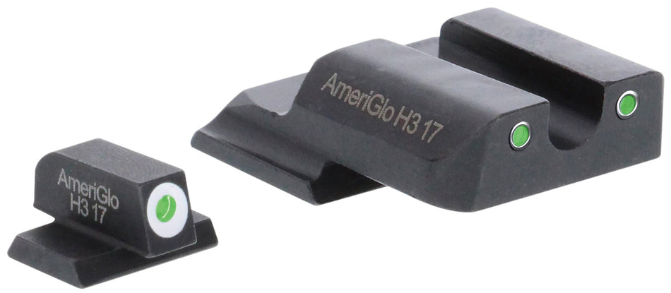 AmeriGlo SW145 Classic Tritium Set for Smith & Wesson M&P Shield Green Tritium White Outline Front Sight-Green Tritium White Outline Rear Sight