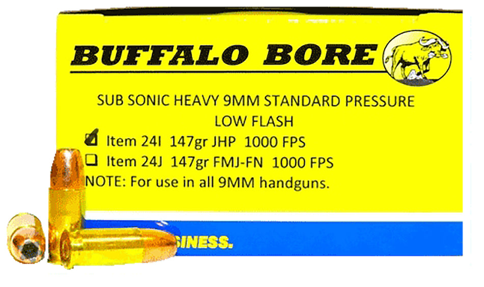 Buffalo Bore 9mm Luger / Parabellum Subsonic 147gr JHP Ammo