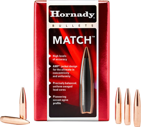 Hornady 30501 Match 30 Cal .308 168 gr Hollow Point Boat Tail Match 100 Per Box/ 15 Case