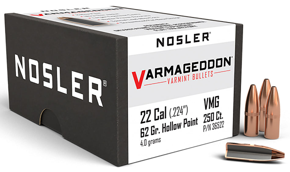 Nosler 36522 Varmageddon 22Cal 62gr Flat Base Hollow Point 250/Box