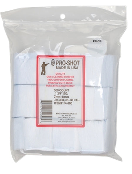 Pro-Shot 134500 Cleaning Patches .38/ 6mm/ 7mm Cal 1.75" Square Cotton Flannel 500 Pack