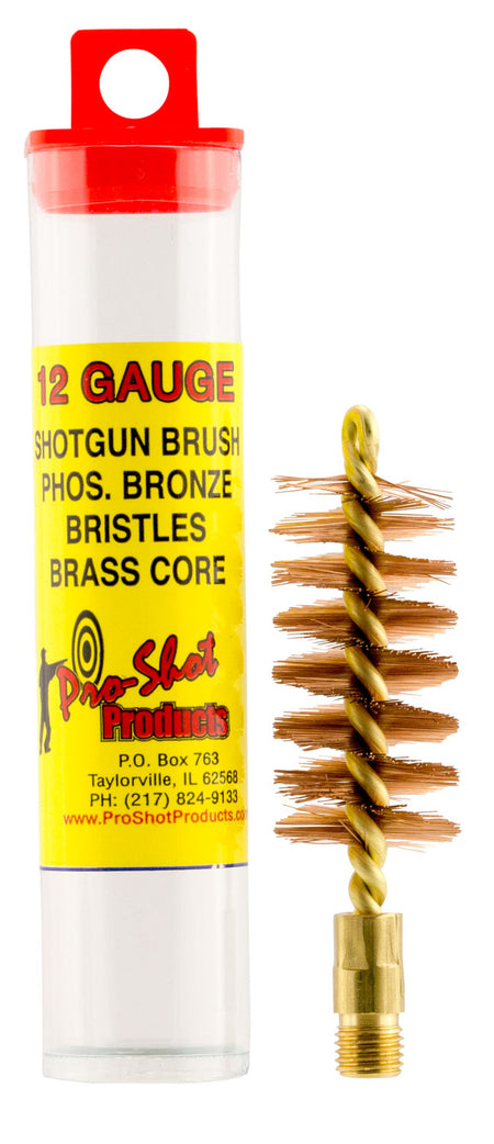 Pro-Shot 12S Bore Brush 12 Gauge Shotgun #5/16-27 Thread Bronze Bristles Looped Tip Brass Core