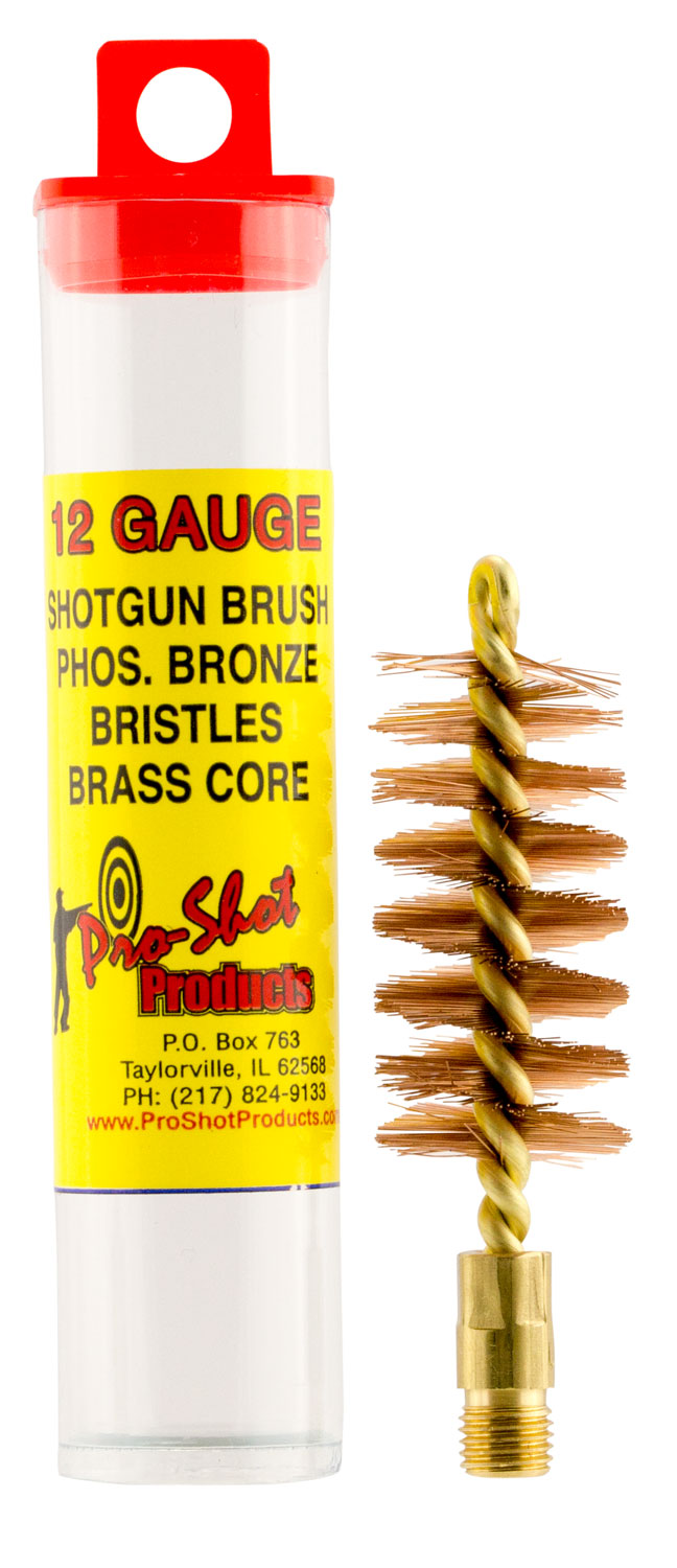 Pro-Shot 12S Bore Brush 12 Gauge Shotgun #5/16-27 Thread Bronze Bristles Looped Tip Brass Core