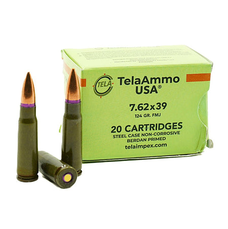 TelaAmmo 7.62x39 Steel cased 124 Grain Full Metal Jacket(FMJ) Non Corrosive
