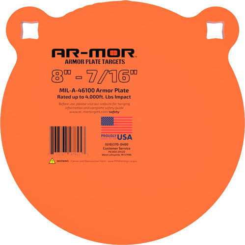 AR-MOR 8" MIL46100 STEEL GONG 7/16" THICK STEEL ORANGE ROUND