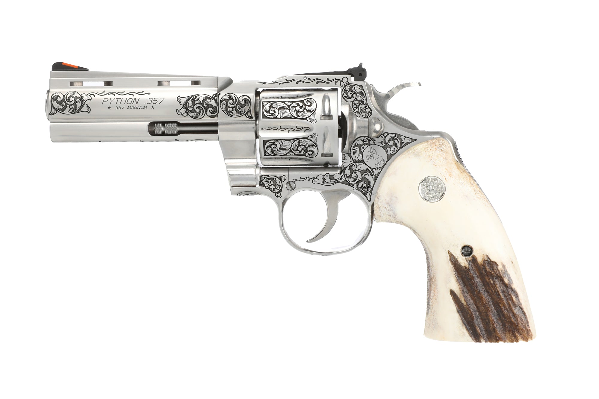 PYTHON 357MAG 4" ENGRAVED/STAG TYLER GUN WORKS PREMIER GRADE