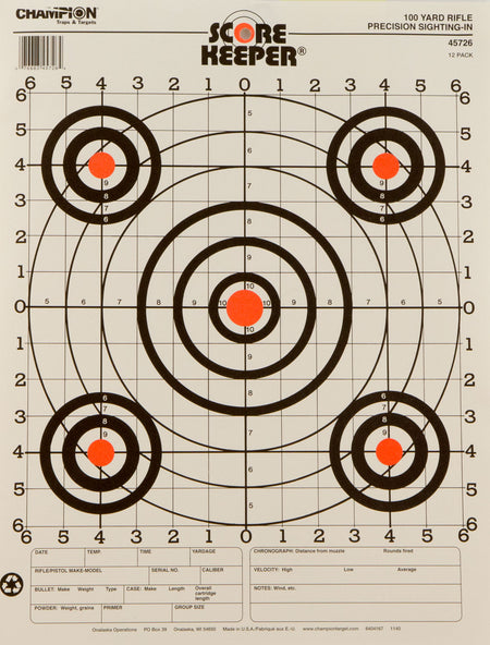 Champion Targets 45726 Score Keeper Bullseye Paper Hanging 100 yds Pistol/Rifle 14" x 18" Multi-Color 12 PK