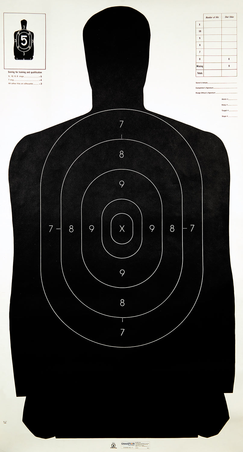 Champion Targets 40727 Law Enforcement Silhouette B-27 Hanging Paper Target Black/White 100 Per Pack