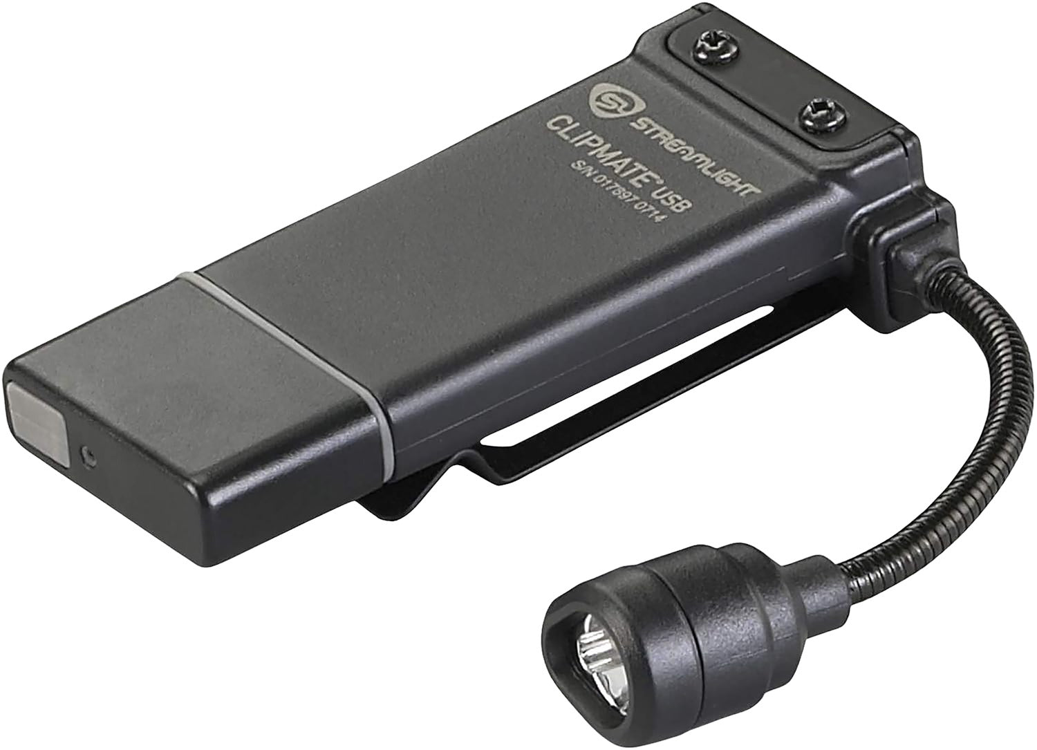 Streamlight 61126 ClipMate USB Clip-On Light Black 0.2/0.5/10/70 Lumens White/Red LED