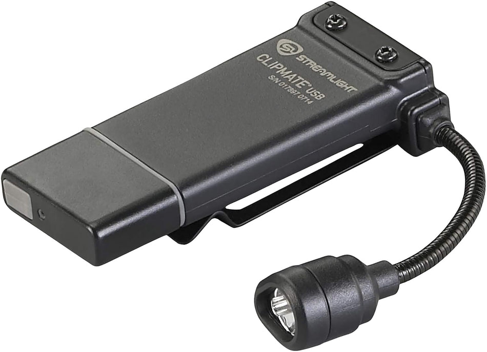 Streamlight 61126 ClipMate USB Clip-On Light Black 0.2/0.5/10/70 Lumens White/Red LED