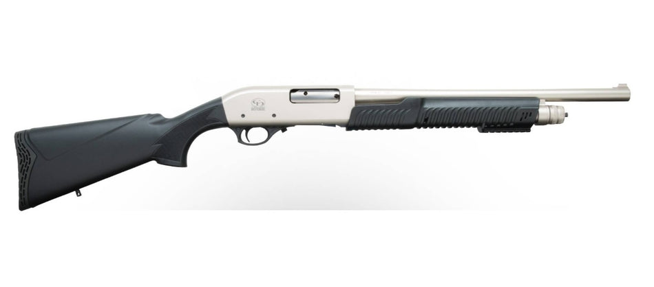 Charles Daly 930228 301 Tactical 12 Gauge Pump 3" 5+1 18.50" Nickel Vent Rib Barrel, Nickel Aluminum Receiver, Black Fixed Synthetic w/Pistol Grip Stock,