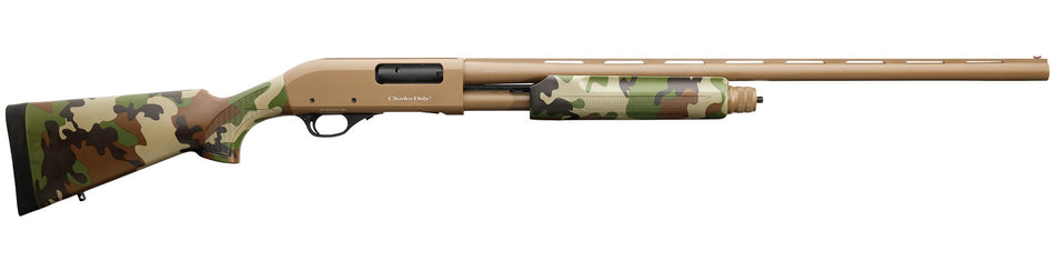 Charles Daly 930330 301 Full Size 12 Gauge Pump 3" 4+1 28" Flat Dark Earth Vent Rib Barrel & Grooved Aluminum Receiver, Fixed Woodland Camo Synthetic Stock, Beretta/Benelli Mobil Choke System