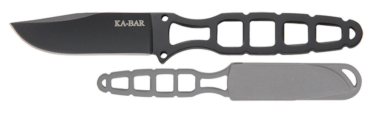 Ka-Bar 1118BP Skeleton 2.50" Fixed Clip Point Plain Black 5Cr15MoV SS Blade, Black Skeletonized 5Cr15MoV SS Handle, Includes Sheath