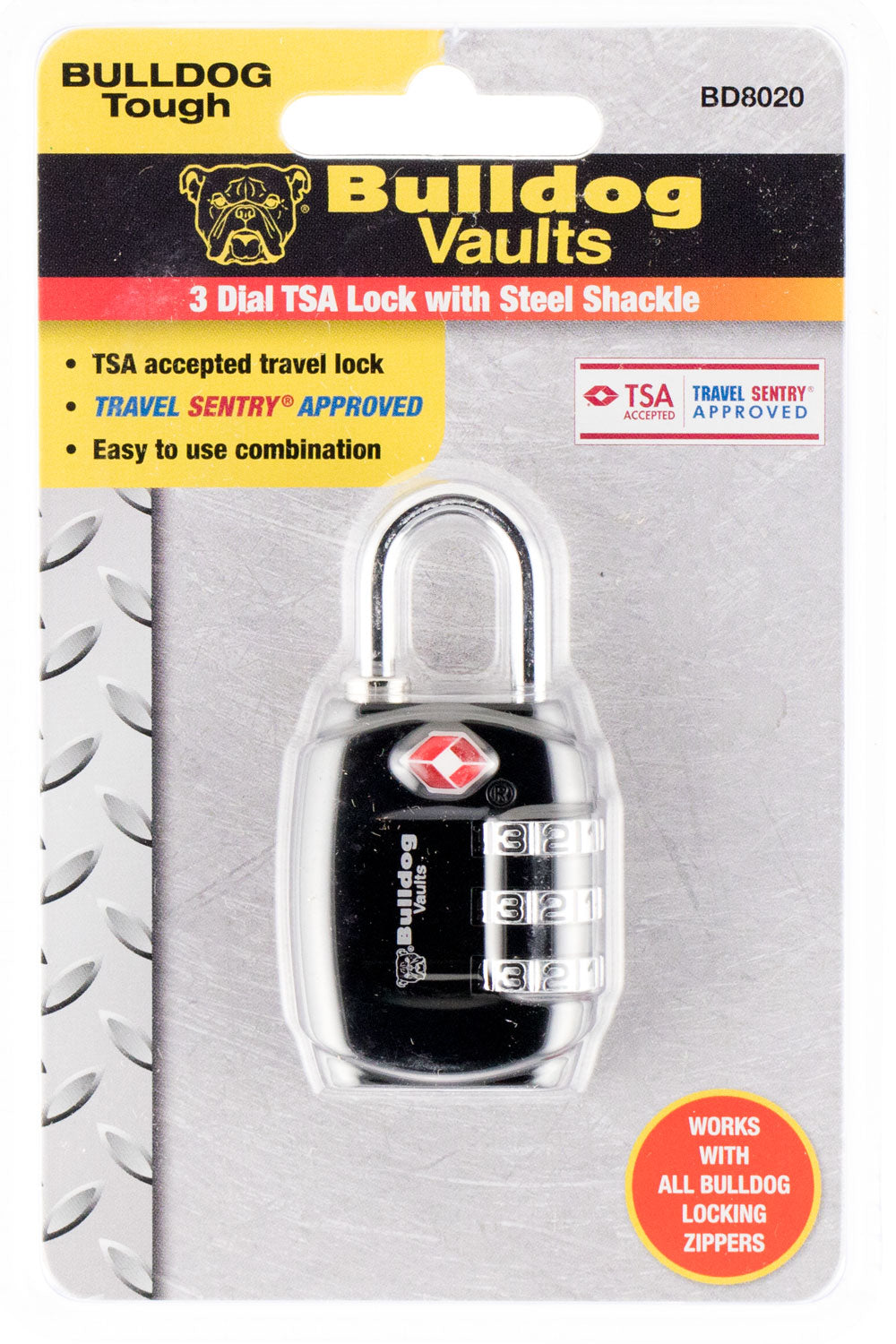 Bulldog BD8020 TSA Lock Open With Combination Black Steel 672352009323