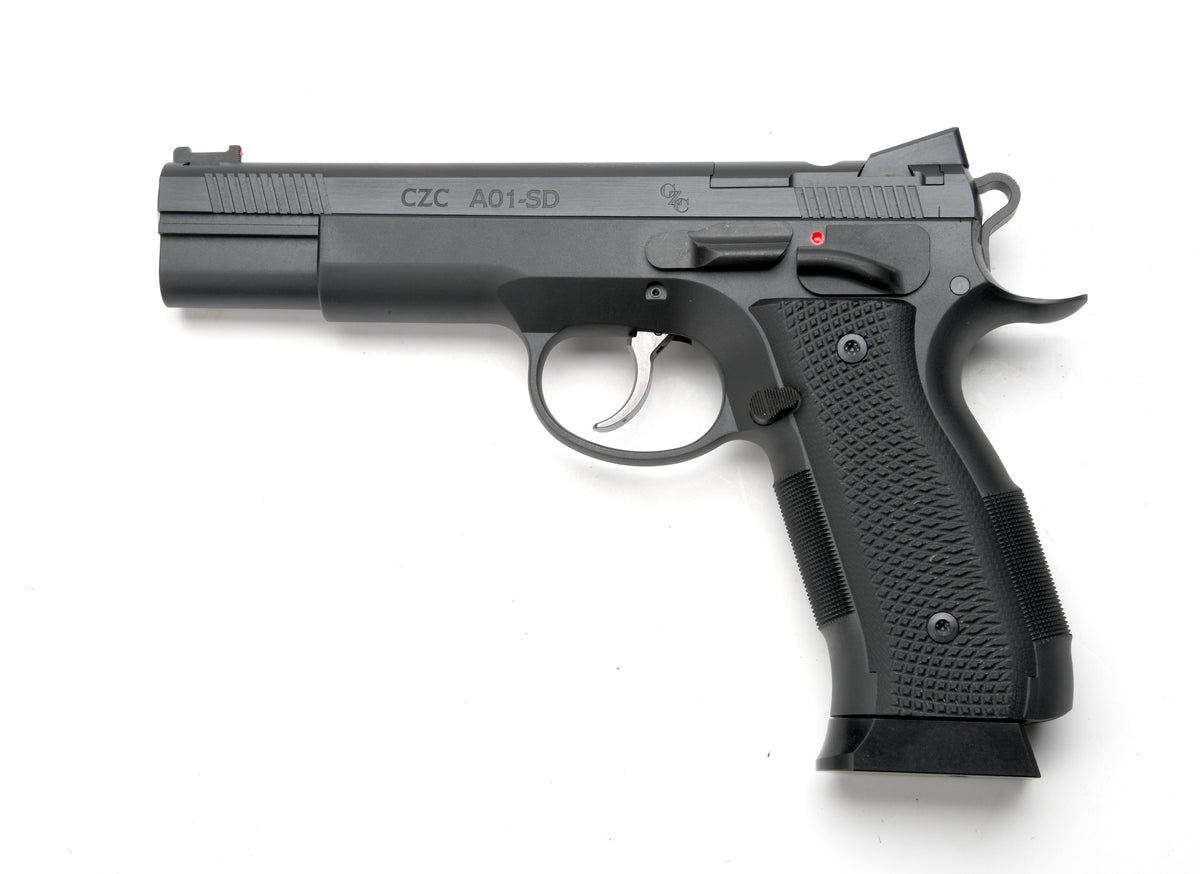 Cz Custom Shop 96333 A01-SD 9mm Luger 19+1 5" Match Grade Bull Barrel, Black Optic Cut/Serrated Steel Slide, Black Polycoat Steel Frame w/Beavertail, Black G10 Grip, Short Dustcover