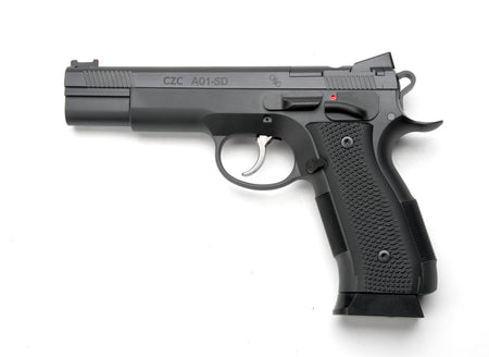 Cz Custom Shop 96333 A01-SD 9mm Luger 19+1 5" Match Grade Bull Barrel, Black Optic Cut/Serrated Steel Slide, Black Polycoat Steel Frame w/Beavertail, Black G10 Grip, Short Dustcover