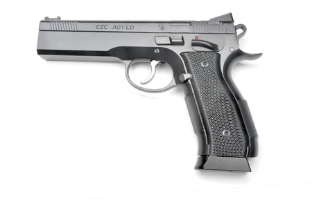 Cz Custom Shop 96336 A01-LD 9mm Luger 19+1 5" Match Grade Bull Barrel, Black Optic Cut/Serrated Steel Slide, Black Polycoat Steel Frame w/Beavertail, Black G10 Grip, Long Dustcover