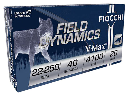 Fiocchi .22-250 Remington Field Dynamics 40gr V-Max Ammo