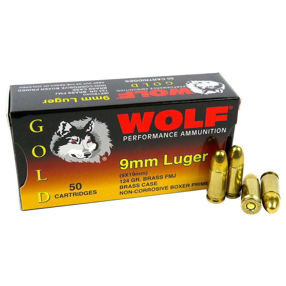 Wolf 9mm Luger / Parabellum Gold Performance 124gr FMJ Ammo