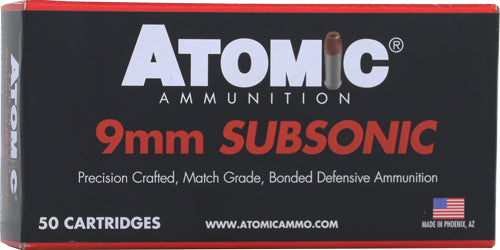 Atomic 9mm Luger +P Subsonic 147gr Bonded Match HP Ammo