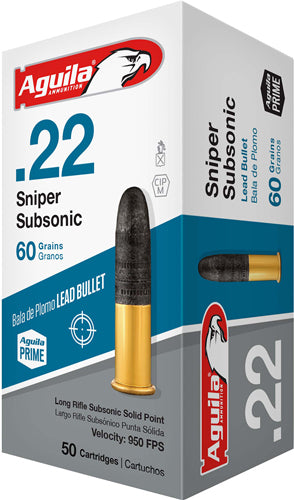 Aguila .22 Long Rifle Sniper Subsonic 60gr Solid Ammo