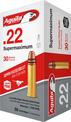Aguila 1B220298 Supermaximum Copper Plated Solid Point 30 Grain .22 Long Rifle 1700 FPS.