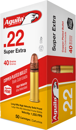 Aguila A1B220328 High Velocity Copper Plated Solid Point 40 Grain .22 Long Rifle 1255 FPS.