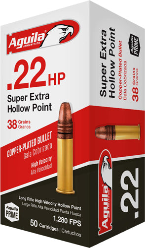 Aguila 1B220335 Super Extra High Velocity LEAD HOLLOW POINT 38 Grain .22 Long Rifle 1280 FPS.