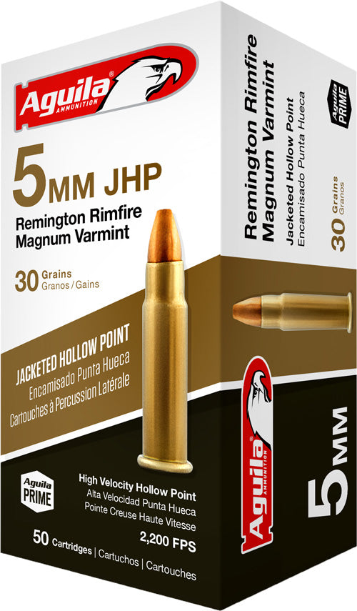 Aguila 5mm Remington Rim Target & Range High Velocity Magnum Varmint 30gr JHP Ammo