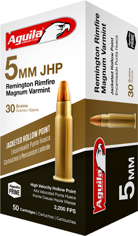 Aguila 5mm Remington Rim Target & Range High Velocity Magnum Varmint 30gr JHP Ammo