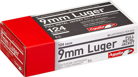 Aguila 9mm Luger 124gr FMJ Ammo