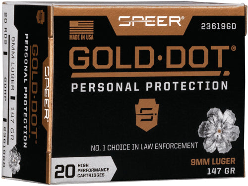 Speer 9mm Luger / Parabellum Gold Dot Personal Protection 147gr JHP Ammo