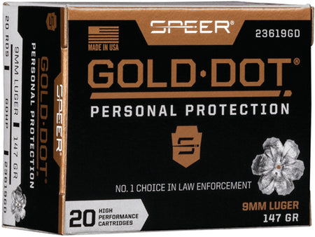 Speer 9mm Luger / Parabellum Gold Dot Personal Protection 147gr JHP Ammo