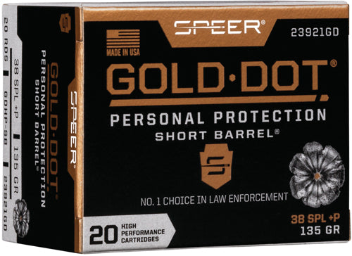 Speer .38 Special 23921GD Gold Dot +P Personal Protection Short Barrel Hollow Point HP 135 gr.