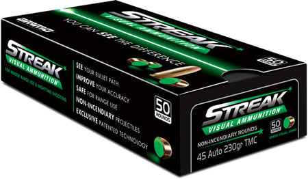 Ammo Inc 45230TMCSTRKRED50 Streak Visual (GREEN) Total Metal Case 230 Grain .45 ACP/Auto 432 fps