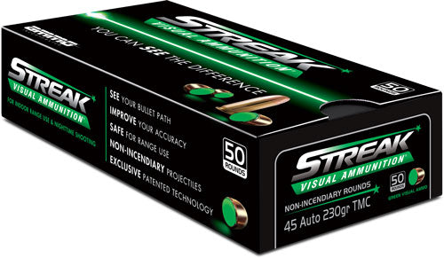 Ammo Inc 45230TMCSTRKRED50 Streak Visual (GREEN) Total Metal Case 230 Grain .45 ACP/Auto 432 fps