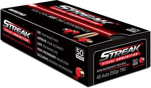 Ammo Inc 45230TMCSTRKRED50 Streak Visual (RED) Total Metal Case 230 Grain .45 ACP/Auto 925 fps
