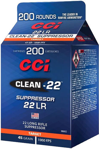 CCI 980CC Clean-22 Suppressor Lead Round Nose 45 Grain .22 Long Rifle 1000 fps