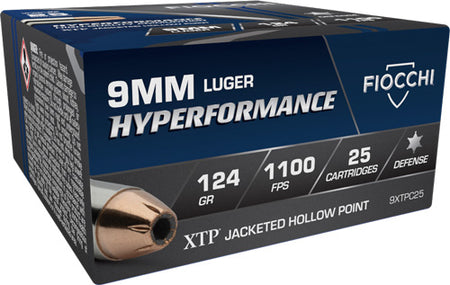 Fiocchi 9mm Luger Hyperformance 124gr Hornady XTP HP Ammo