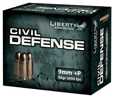 Liberty Ammunition 9mm Luger +P Civil Defense 50gr Fragmenting HP Ammo