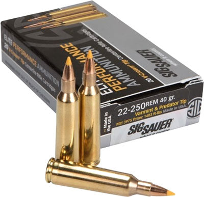 Sig Sauer .22-250 Remington Elite Hunting Varmint & Predator 40gr PolyTip Ammo