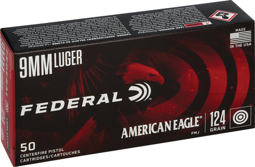 Federal 9mm Luger American Eagle 124gr FMJ Ammo