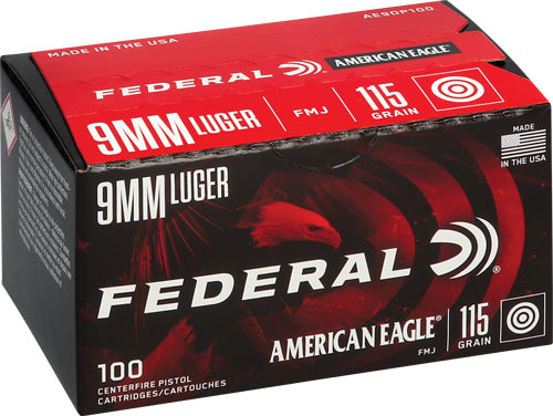 Federal 9mm Luger/Parabellum American Eagle 115gr FMJ Ammo