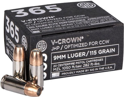 Sig Sauer 9mm Luger Elite Performance V-Crown 115gr JHP Ammo