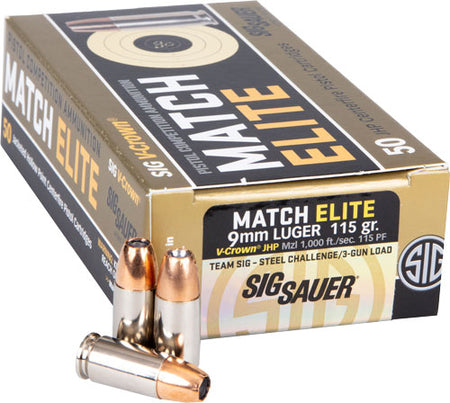 Sig Sauer 9mm Luger / Parabellum Match Elite Competition V-Crown 115gr JHP Ammo