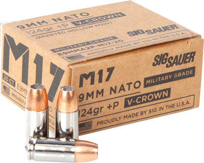 Sig Sauer 9mm Luger / Parabellum Military Grade M17 V-Crown + P 124gr JHP Ammo