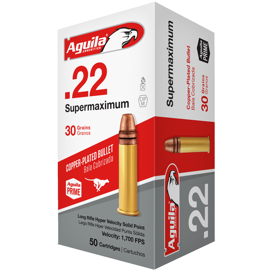 Aguila 1B220298 Supermaximum Copper Plated Solid Point 30 Grain .22 Long Rifle 1700 FPS.
